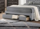 Light Grey Burlap Fabric 1pcs Full Size Bed w Drawer Button Tufted Arch Design Headboard Storage FB Bedframe Bedroom Furniture