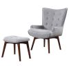 Grey and Brown Tufted Accent Chair with Ottoman