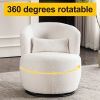 White Plush Swivel Accent Chair - Contemporary Round Armchair with 360Â° Rotation and Metal Base for Living Room Elegance