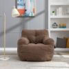 Soft Tufted Foam Bean Bag Chair With Teddy Fabric Coffee Brown