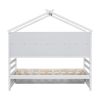 Twin House Bed with Roof Frame, Bedside-shelves, Under Bed Storage Unit,White