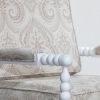 Spindle Chair, White Finish, Taupe Paisley Fabric