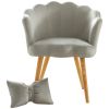 Vanbow.Velvet Wooden foot casual lotus chair with waist pillow(GREY)