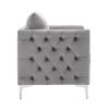 Modern Velvet Armchair Tufted Button Accent Chair Club Chair with Steel Legs for Living Room Bedroom,Grey