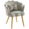 Vanbow.Velvet Wooden foot casual lotus chair with waist pillow(GREY)