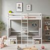 Twin Over Twin Bunk Beds Can be Turn into Upper Bed and Down Desk, Cushion Sets are Free for Kids, Teens, Girls, Boys. White,79''L x 40.9''W x 79''H.