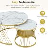 [VIDEO provided] ON-TREND Î¦27.5'' & Î¦17.7'' Nesting Coffee Table with Marble Grain Table Top, Golden Iron Frame Round Coffee Table, Set of 2