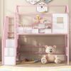 Metal Loft Bed with roof design and a storage box, Twin, Pink