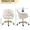 360¬∞ Beige Boucle Fabric Swivel Chair With High Back, Adjustable Working Chair With Golden Color Base