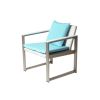 Anodized Aluminum Upholstered Cushioned Chair with Rattan, White/Turquoise