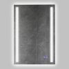 24 x 36 Inch Frameless LED Illuminated Bathroom Mirror, Touch Button Defogger, Metal, Vertical Stripes Design, Silver