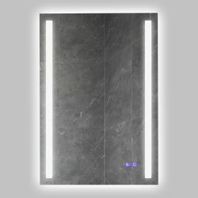 24 x 36 Inch Frameless LED Illuminated Bathroom Mirror, Touch Button Defogger, Metal, Vertical Stripes Design, Silver