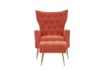 Modern Accent Chair with Ottoman, Comfy Armchair for Living Room, Bedroom, Apartment, Office (Brick red)