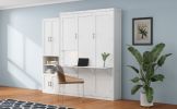 Full Size Murphy Bed with 1 Side Cabinet Storage Shelf, 61.5-inch Cabinet Bed Folding Wall Bed with Desk Combo Perfect for Guest Room,Study, Office