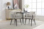 Beige Modern Velvet Dining Chairs Set of 2 Hand Weaving Accent Chairs Living Room Chairs Upholstered Side Chair with Black Metal Legs for Dining Room