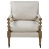 Beige Wooden Accent Chair with Turned Legs