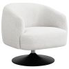 Beige and Matte Black Upholstered Swivel Accent Chair