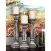 DecMode Traditional Gray Carved Wood Candle Holder with Whitewashed Finish, Set of 3 15", 13", 11"H