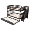 Stairway Full-Over-Full Bunk Bed with Twin size Trundle, Storage and Guard Rail for Bedroom, Dorm - Espresso(OLD SKU :LP001210AAP)