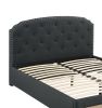 Charcoal Burlap Fabric 1pc Full Size Bed w Drawer Button Tufted Headboard Storage Bedframe Bedroom Furniture