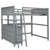 Full size Loft Bed with Drawers and Desk, Wooden Loft Bed with Shelves - Gray(OLD SKU:LT001529AAE)