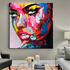 Handmade Oil Painting  Hand Painted Wall Art On Canvas Beauty Women Face Colorful Portrait Abstract Modern Home  Living Room hallway bedroom luxurious (size: 70x70cm)