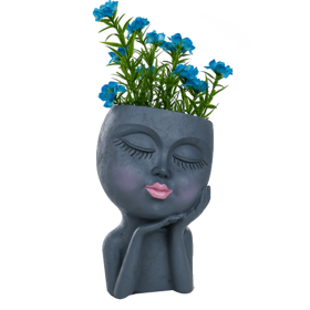 Resin Flower Pot Vase Artistic Sculpture Head Planter Flower Pot (Color: Grey)