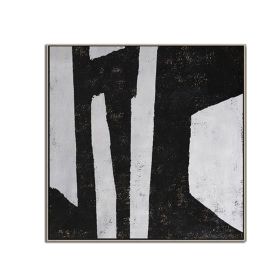 100% Handmade Abstract Oil Painting  Wall Art Modern Minimalist Black and White Canvas Home Decor For Living Room No Frame (size: 120x120cm)