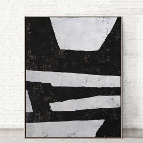 100% Handmade Abstract Oil Painting  Wall Art Modern Minimalist Black and White Picture Canvas Home Decor For Living Room No Frame (size: 75x150cm)