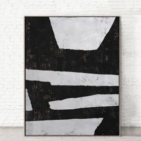 100% Handmade Abstract Oil Painting  Wall Art Modern Minimalist Black and White Picture Canvas Home Decor For Living Room No Frame (size: 70x140cm)