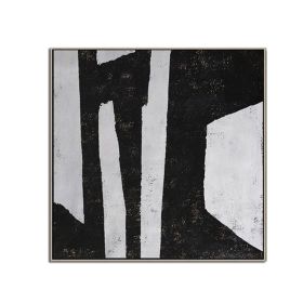 100% Handmade Abstract Oil Painting  Wall Art Modern Minimalist Black and White Canvas Home Decor For Living Room No Frame (size: 60x60cm)