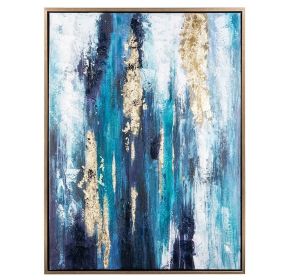 Handmade Gold Foil Abstract Oil Painting  Wall Art Modern Minimalist Blue Color Canvas Home Decorative For Living Room No Frame (size: 60X90cm)