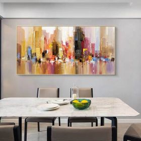 Hand Painted Urban Architecture Landscape Abstract Oil Painting Canvas Nordic Poster Wall Art Picture Living Room Home Decor (size: 60X90cm)