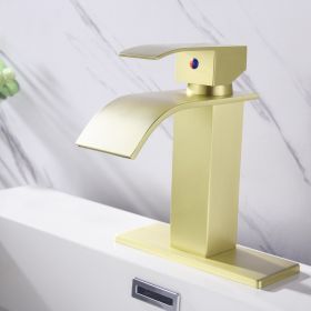 Waterfall Spout Bathroom Faucet; Single Handle Bathroom Vanity Sink Faucet (Color: Gold)