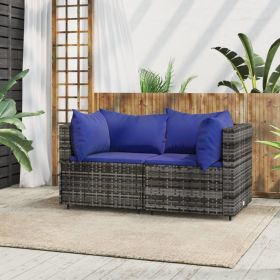 Patio Corner Sofas with Cushions 2 pcs Gray Poly Rattan (Color: Gray)