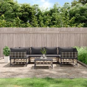 7 Piece Patio Lounge Set with Cushions Anthracite Poly Rattan (Color: Anthracite)