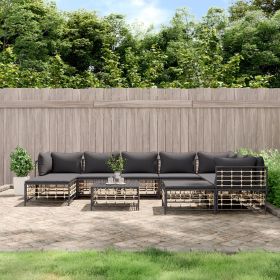 10 Piece Patio Lounge Set with Cushions Anthracite Poly Rattan (Color: Anthracite)