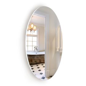 Frameless Beveled Wall Mounted Bathroom Mirror, HD Makeup Mirror, 25" Round Mirror (Color: as Pic)