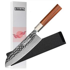 Qulajoy Nakiri Knife 7 Inch - Hammered Japanese Vegetable Knife 9cr18mov Mirror Polishing Hand Forged Blade Kitchen Knife - Olivewood Handle With Shea (size: Santoku)