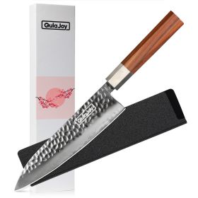 Qulajoy Nakiri Knife 7 Inch - Hammered Japanese Vegetable Knife 9cr18mov Mirror Polishing Hand Forged Blade Kitchen Knife - Olivewood Handle With Shea (size: Chef)