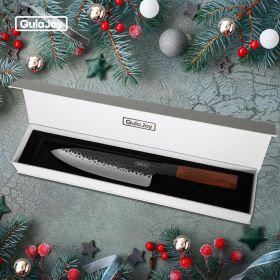 Qulajoy 7 Inch Santoku Knife - Professional Japanese Chef Knife - Razor Sharp 9cr18mov Blade - Hammered Kitchen Knife - Octagonal Rosewood Handle With (size: Chef)