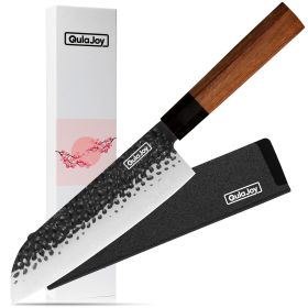 Qulajoy 7 Inch Santoku Knife - Professional Japanese Chef Knife - Razor Sharp 9cr18mov Blade - Hammered Kitchen Knife - Octagonal Rosewood Handle With (size: Santoku)