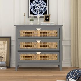 3 Drawer Cabinet,Natural rattan,American Furniture,Suitable for bedroom, living room, study (Color: as Pic)