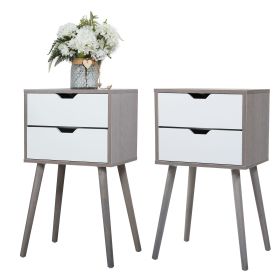 Set of 2 Wooden Modern Nightstand with 2 Drawers and 4 Solid Splayed Legs, Living Room Bedroom Furniture (Color: Gray 2 packs)