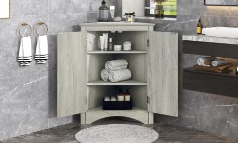 Triangle Bathroom Storage Cabinet with Adjustable Shelves;  Freestanding Floor Cabinet for Home Kitchen (Color: Oak)