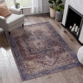 Naar Area Rug 3x5, Washable Rug, Low-Pile, Non-Slip, Non-Shedding, Foldable, Kid & Pet Friendly - Area Rugs for living room, bedroom, kitchen (Color: as Pic)