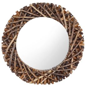 Wall Mirror 23.6" Teak Round (Color: Brown)