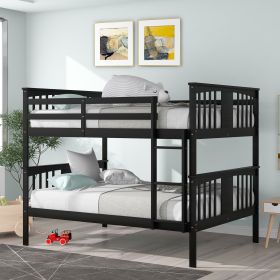 Full over Full Bunk Bed with Ladder for Bedroom;  Guest Room Furniture (Color: Espresso)