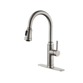 Single Handle High Arc Pull Out Kitchen Faucet; Single Level Stainless Steel Kitchen Sink Faucets with Pull Down Sprayer (Color: as picture)