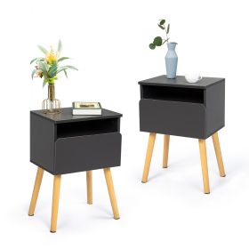 Set of 2 Modern Nightstand, Bedroom Endtable with Drawer, Shelf, Bedside Furniture for Living Room, (Color: Gray)